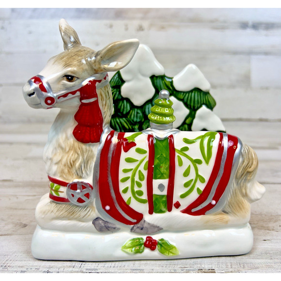 Fitz & Floyd Winter White Holiday Donkey Napkin Holder Ceramic Christmas - Picture 1 of 9